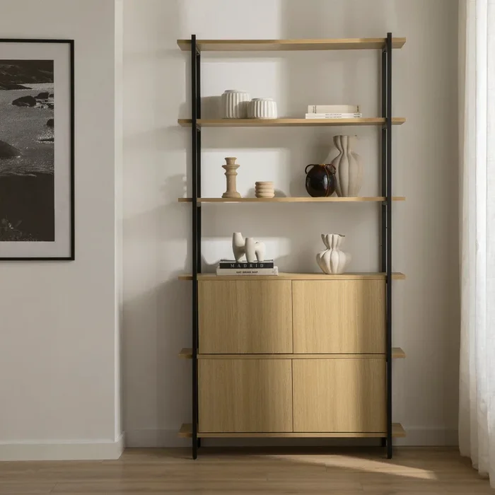Estantería alta negra Darel Natural – Kenay Home