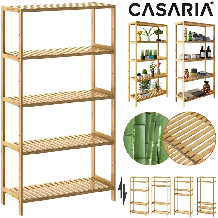 Estantería bambú 130x60x26cm 5 baldas altura ajustable