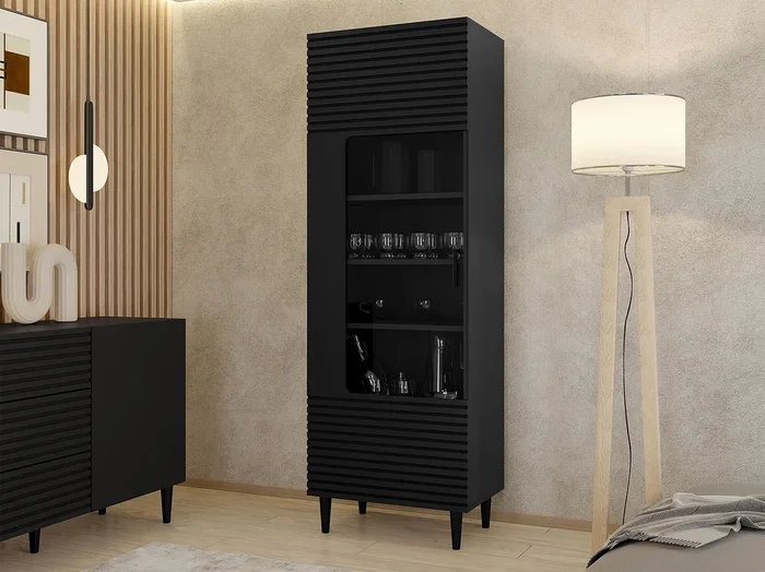 Estantería Comfivo Mavmono 107, Con puertas Cerrable, Vidrio MDF Aglomerado laminado,