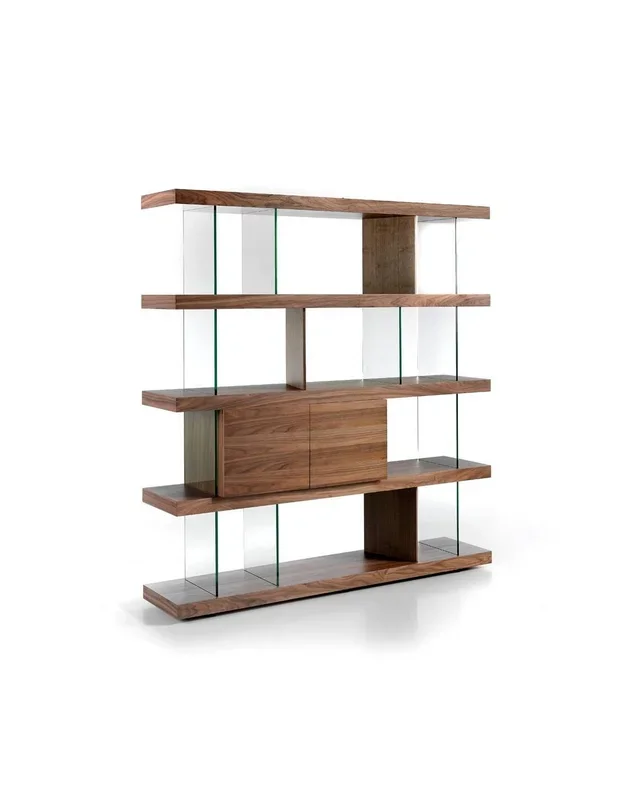 ESTANTERÍA de diseño IMPERIO 180×190, NOGAL Y CRISTAL