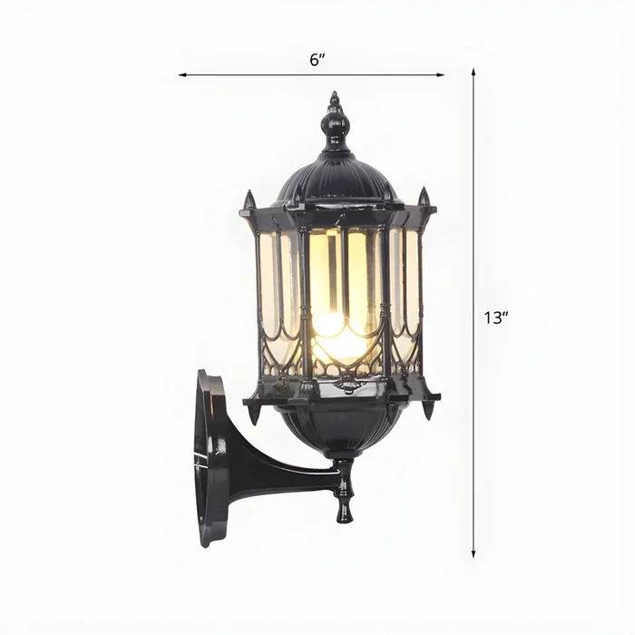 Estilo Clásico Lámpara de Pared de Metal de Farol 1 Cabeza Aplique de Pared para Jardín – 220 A 240 V Negro 15,24 cm Estándar