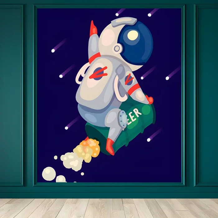 Estilo Infantil Mural de Revestimiento de Paredes no Tejido en Gran Tamaño Arte Mural con Dibujo de Astronauta para Sala – Púrpura oscura 602 x 401 cm