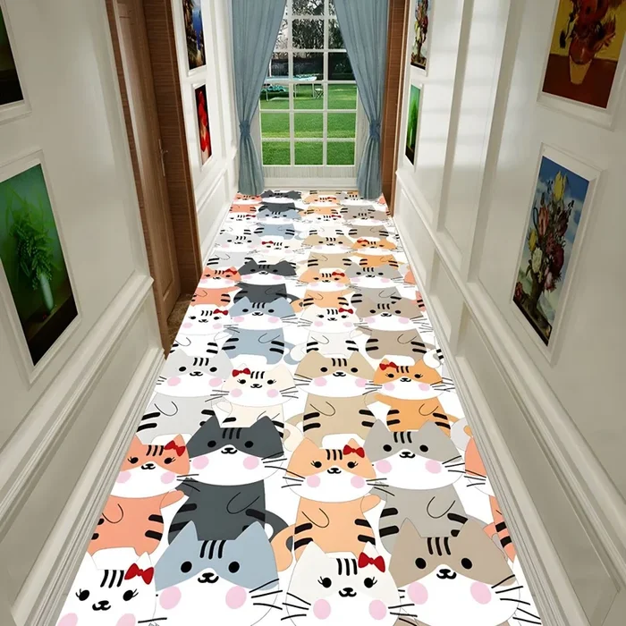 Estilo Infantil Tapete de Poliéster con Patrón de Animales Alfombra Multicolor Antideslizante para Pasillo – Naranja clara 80 x 100 cm