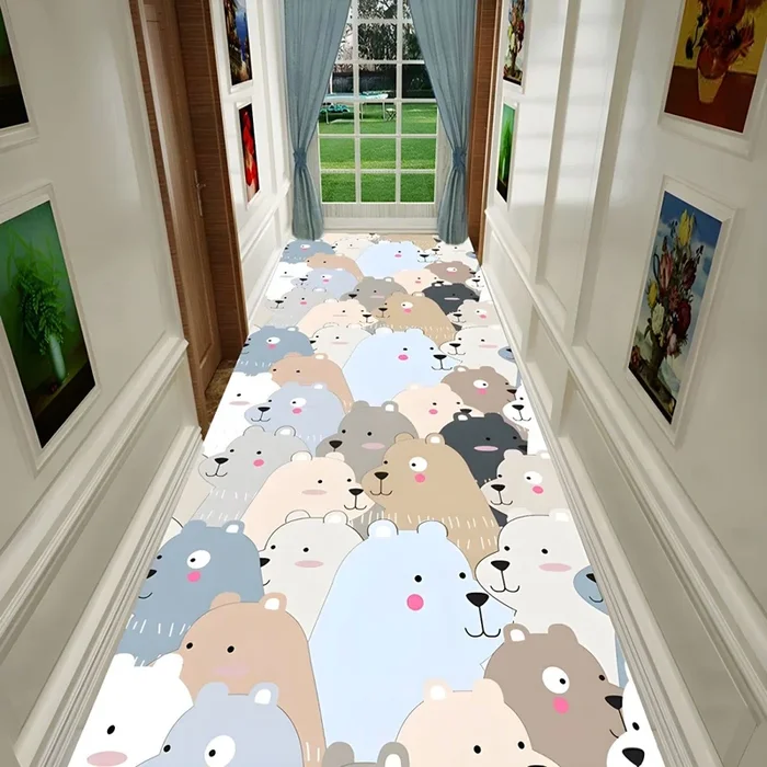 Estilo Infantil Tapete de Poliéster con Patrón de Animales Alfombra Multicolor Antideslizante para Pasillo – Azul claro-blanco 60 x 100 cm
