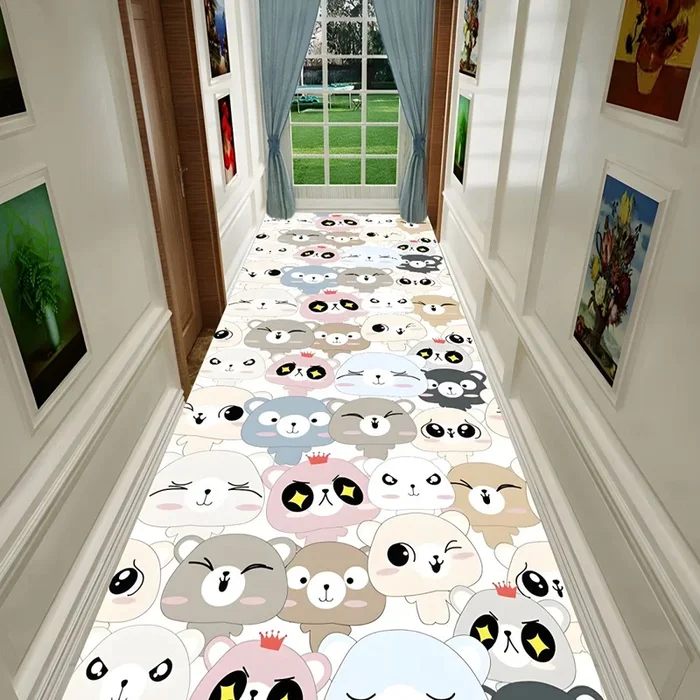 Estilo Infantil Tapete de Poliéster con Patrón de Animales Alfombra Multicolor Antideslizante para Pasillo – Azul-rosa 80 x 100 cm