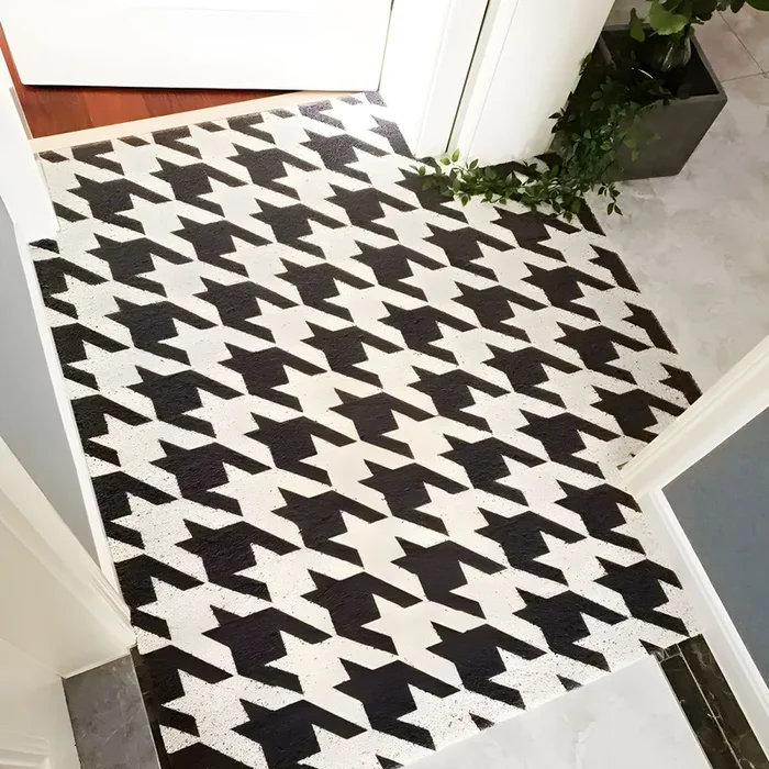 Estilo Marroquí Alfombra de Área PVC con Patrón de Azulejos Tapete Multicolor Lavable a Máquina para Corredor – Negro 120 x 120 cm
