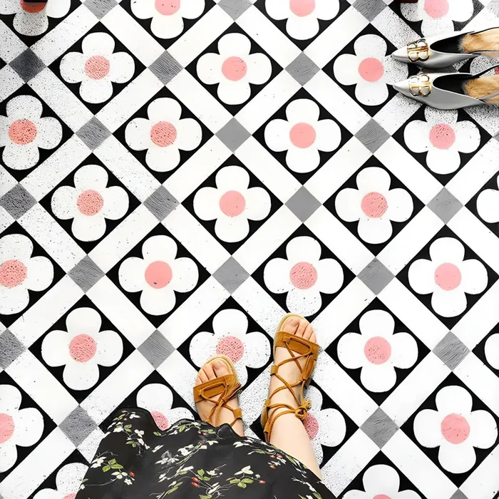 Estilo Marroquí Alfombra de Área PVC con Patrón de Azulejos Tapete Multicolor Lavable a Máquina para Corredor – Rosa desnuda 120 x 140 cm