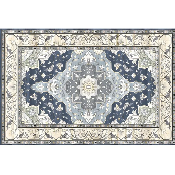 Estilo Marroquí Alfombra de Poliéster Antideslizante Tapiz Multicolor con Patrón de Plantas para Entrada – Gris azulado 60 x 90 cm