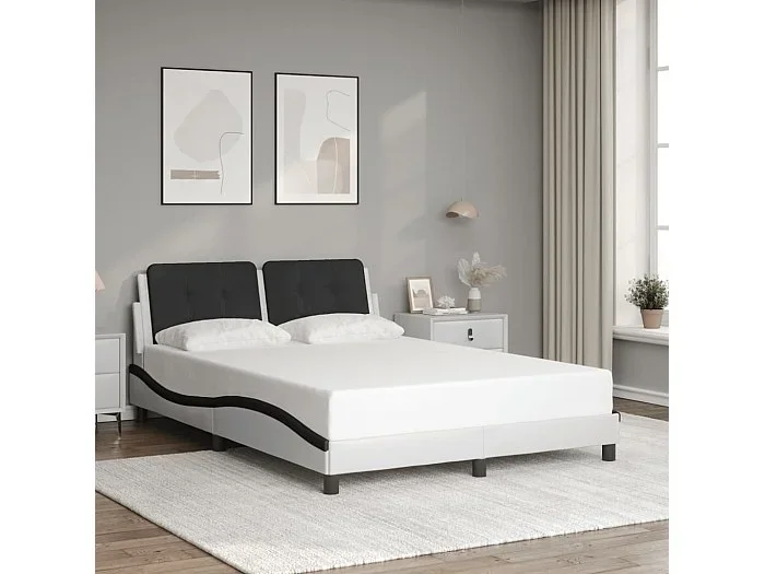 Estructura cama cabecero cuero sintético blanco negro 120x200cm