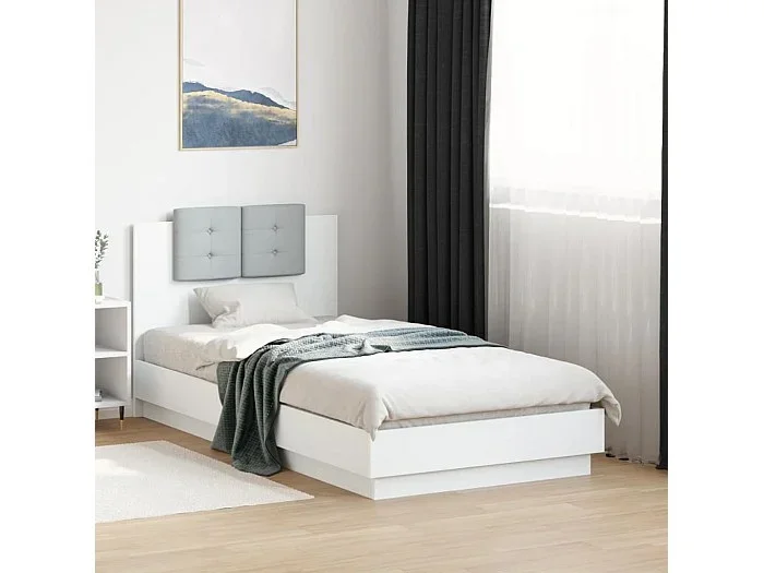 Estructura cama con cabecero madera ingeniería blanca 75×190 cm
