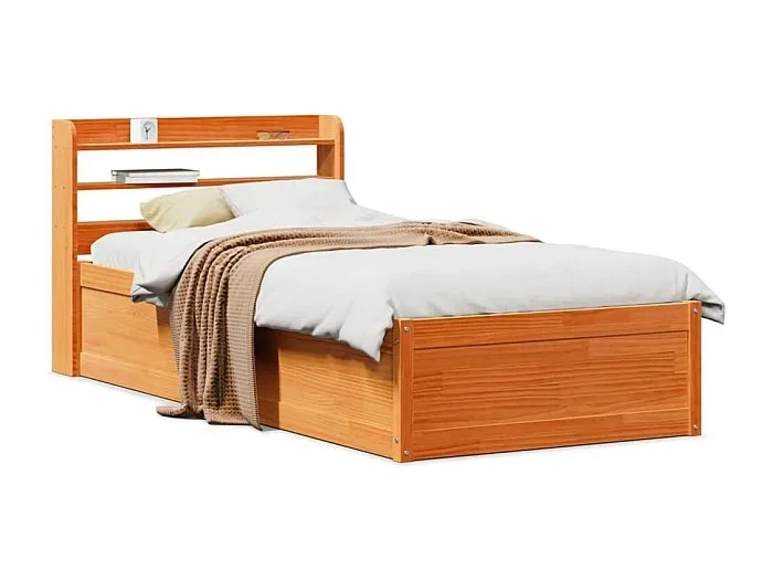 Estructura cama con cabecero madera pino marrón cera 100×200 cm
