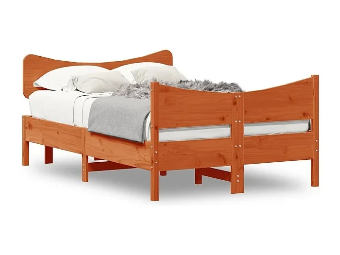 Estructura cama con cabecero madera pino marrón cera 120×190 cm
