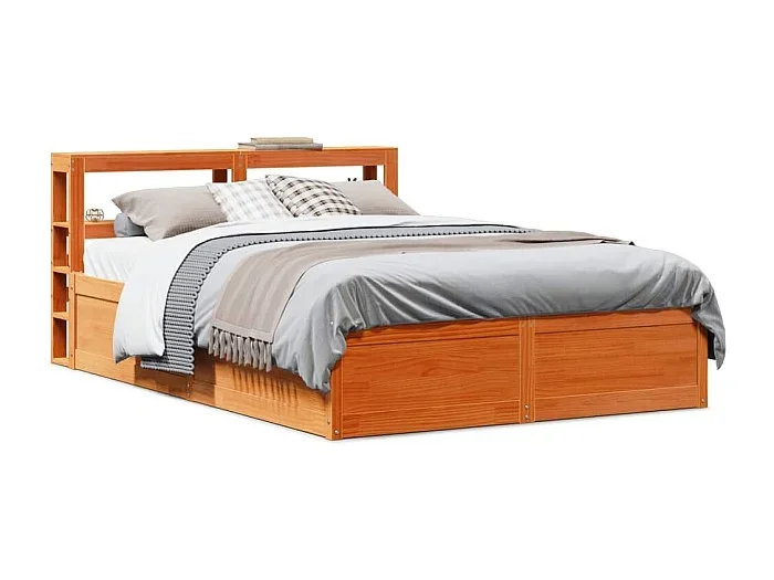 Estructura cama con cabecero madera pino marrón cera 120×190 cm