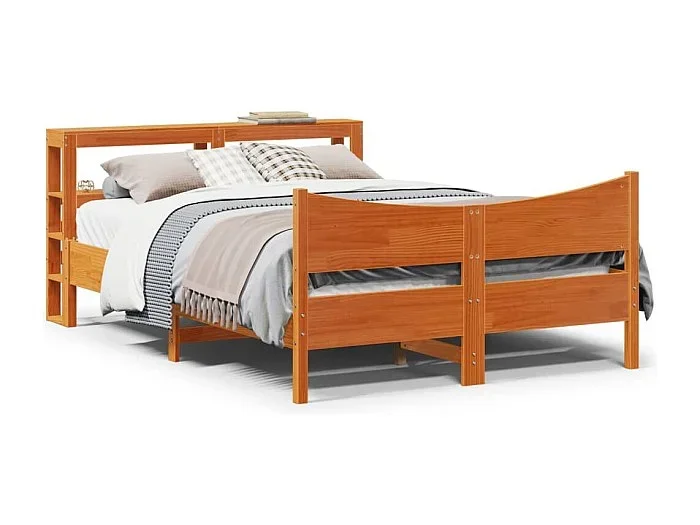 Estructura cama con cabecero madera pino marrón cera 135×190 cm