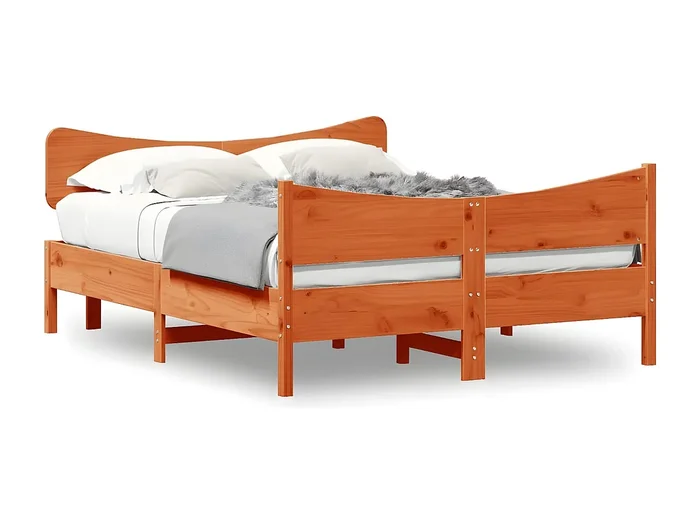 Estructura cama con cabecero madera pino marrón cera 140×200 cm