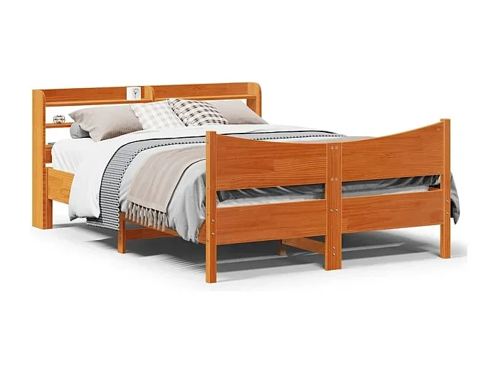 Estructura cama con cabecero madera pino marrón cera 160×200 cm