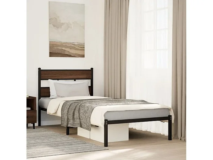 Estructura cama con cabecero sin colchón marrón roble 75×190 cm