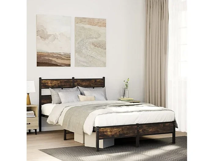 Estructura cama con cabecero sin colchón roble Sonoma 120x200cm