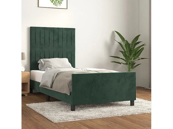 Estructura cama con cabecero terciopelo verde oscuro 90×190 cm