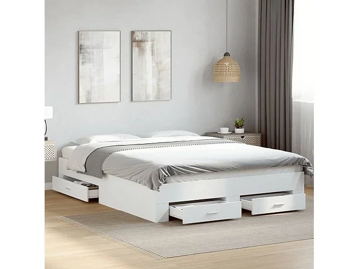 Estructura cama con cajones madera ingeniería blanca 160×200 cm