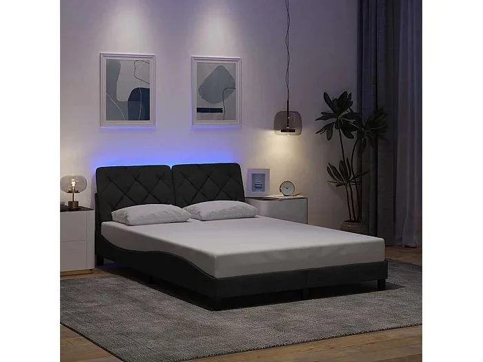 Estructura cama con LED sin colchón tela gris oscuro 120×200 cm