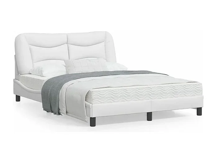 Estructura cama con luces LED cuero sintético blanco 140×200 cm