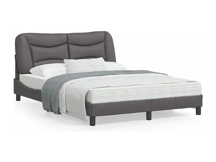 Estructura cama con luces LED cuero sintético gris 140×190 cm