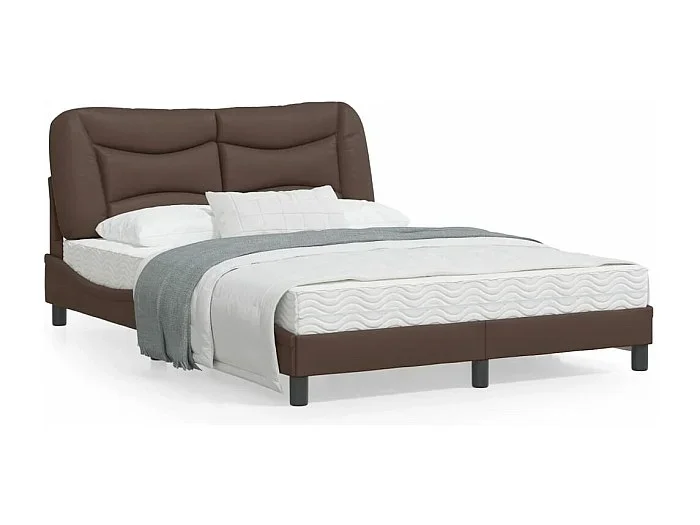 Estructura cama con luces LED cuero sintético marrón 140×200 cm