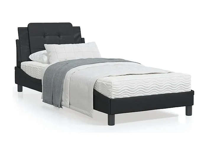 Estructura cama con luces LED cuero sintético negro 90×190 cm