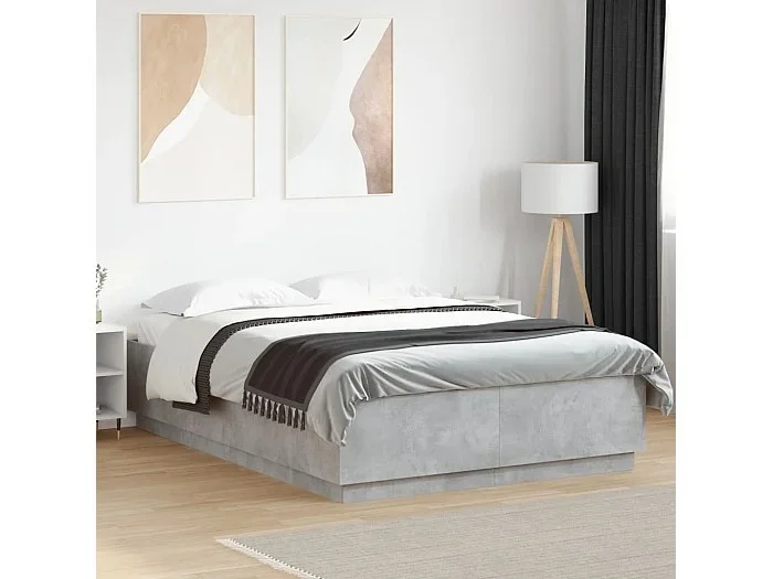 Estructura cama con luces LED madera gris hormigón 150×200 cm