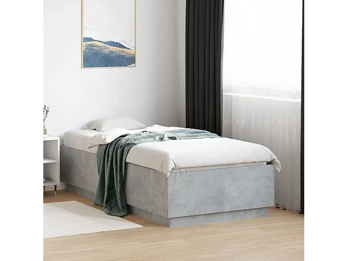 Estructura cama con luces LED madera gris hormigón 75×190 cm