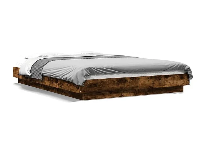 Estructura cama con luces LED madera roble ahumado 120×190 cm