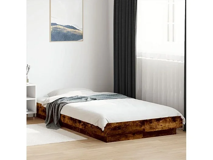 Estructura cama con luces LED madera roble ahumado 90×190 cm