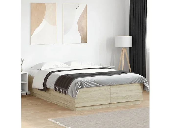 Estructura cama con luces LED madera roble Sonoma 140×200 cm