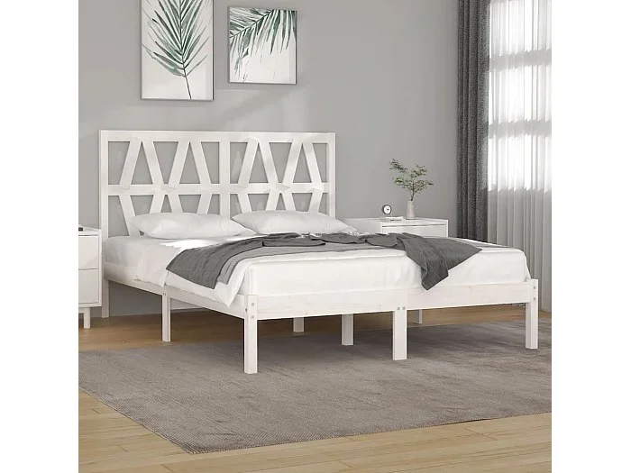 Estructura cama doble pequeña sin colchón madera maciza blanco