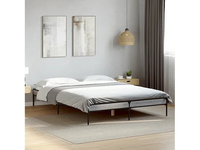 Estructura cama madera ingeniería metal gris Sonoma 140×190 cm