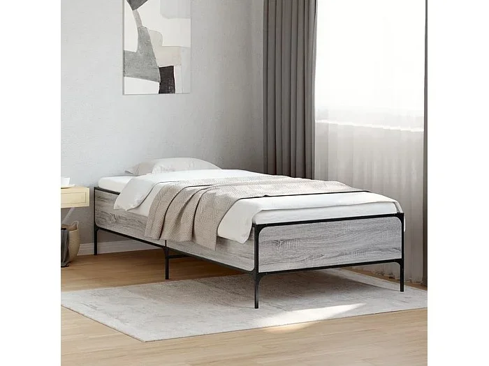 Estructura cama madera ingeniería metal gris Sonoma 75×190 cm
