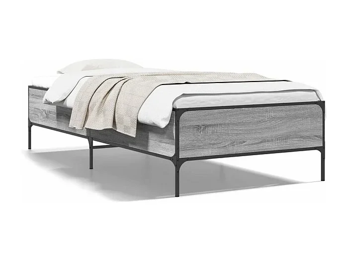Estructura cama madera ingeniería metal gris Sonoma 90×200 cm