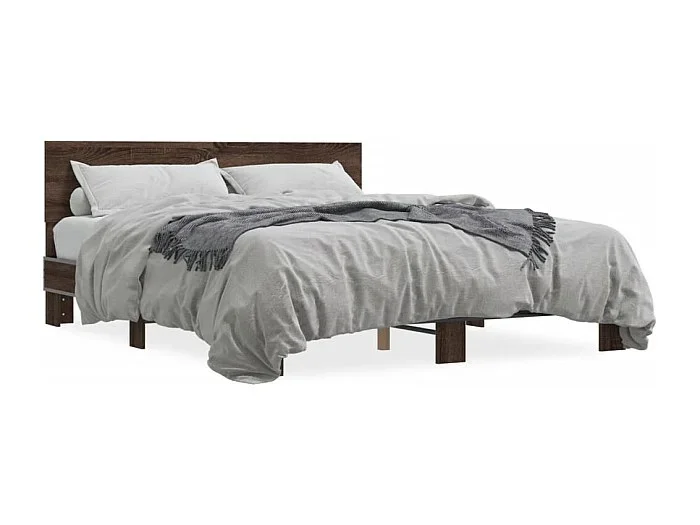 Estructura cama madera ingeniería metal marrón roble 150×200 cm