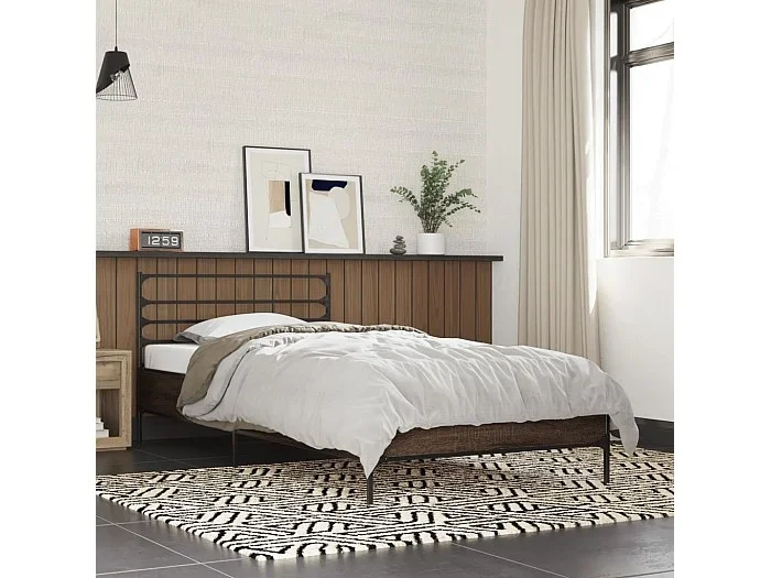 Estructura cama madera ingeniería metal marrón roble 90×190 cm