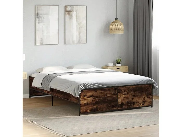 Estructura cama madera ingeniería metal roble ahumado 120x200cm