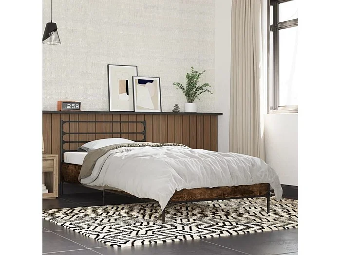 Estructura cama madera ingeniería metal roble ahumado 90×190 cm