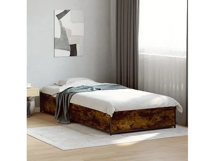 Estructura cama madera ingeniería metal roble ahumado 90×190 cm