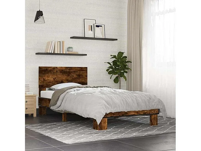 Estructura cama madera ingeniería metal roble humo 75×190 cm