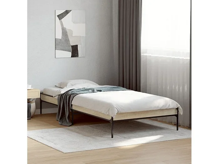Estructura cama madera ingeniería metal roble Sonoma 100×200 cm