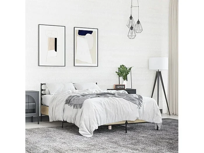 Estructura cama madera ingeniería metal roble Sonoma 120×190 cm