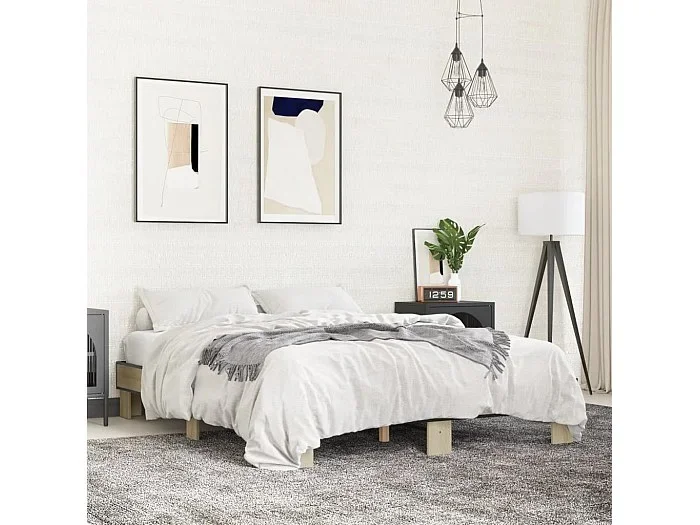 Estructura cama madera ingeniería metal roble Sonoma 150×200 cm