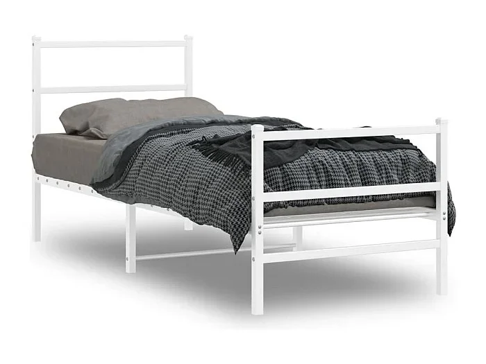 Estructura cama metal con cabecero y estribo blanco 75×190 cm