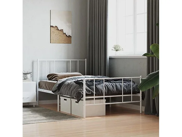 Estructura cama metal con cabecero y pie cama blanca 75×190 cm