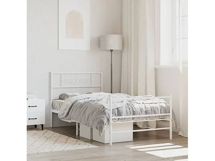 Estructura cama metal con cabecero y pie cama blanca 75×190 cm